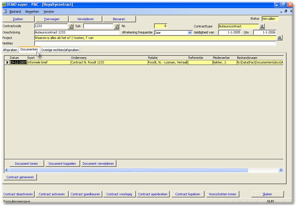 Royaltycontract documenten